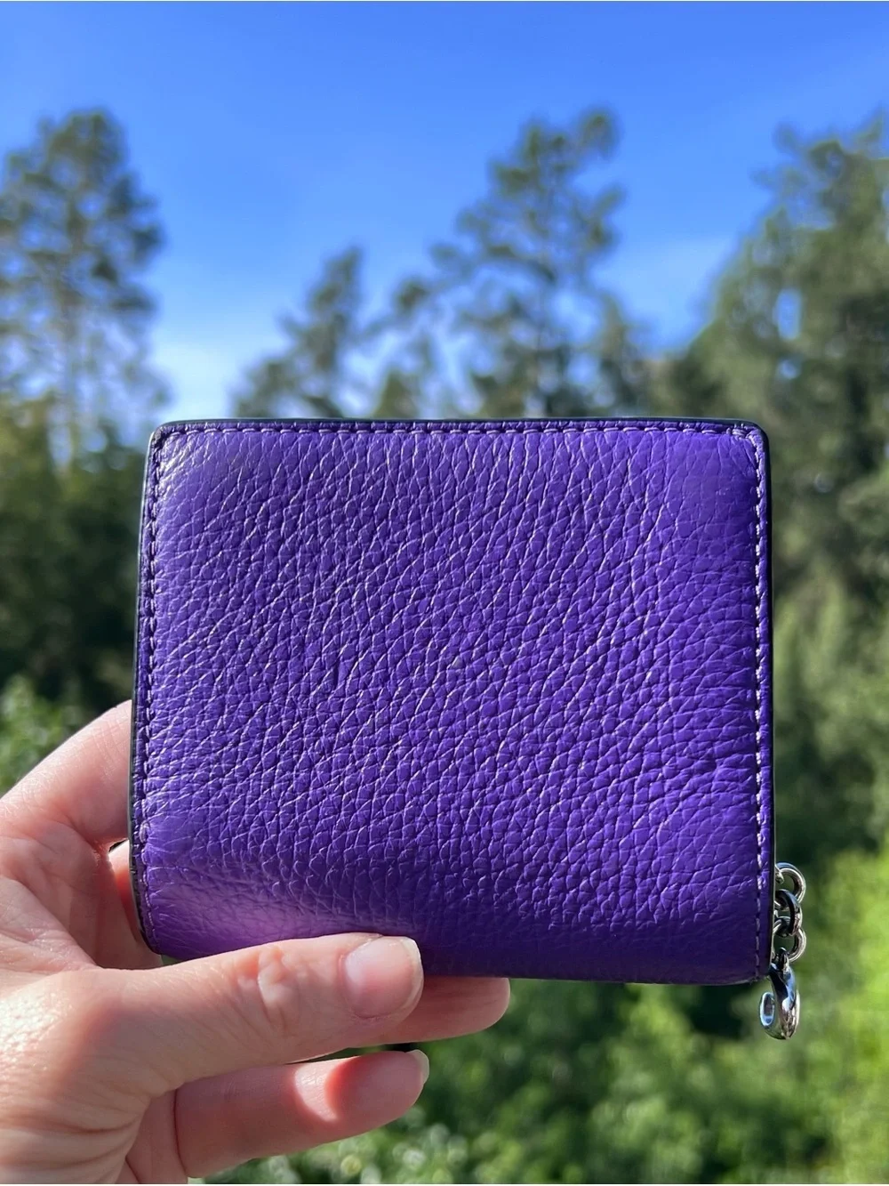 COACH Women's Snap Wallet Purple Pebble Leather with Silver Hardware AUTHENTIC